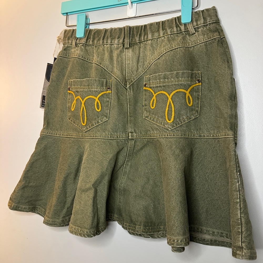 Double D Ranch A-Line Denim Olive Skirt - Picture 2 of 4